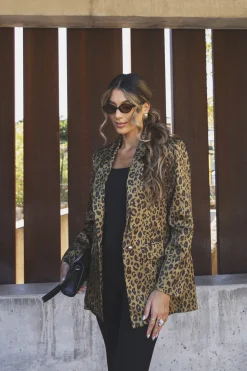 Blazer acetinado verde animal print