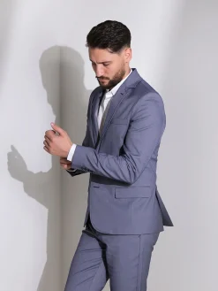 Blazer azul mesclado slim fit