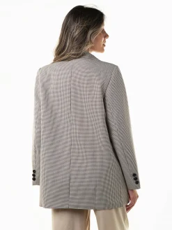 Blazer comprido bege pied-de-poule