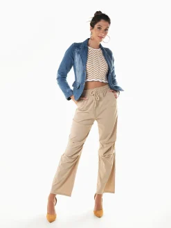 Blazer de ganga cintado azul