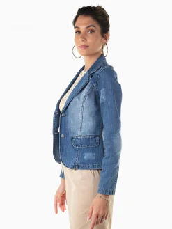 Blazer de ganga cintado azul