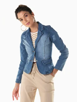 Blazer de ganga cintado azul