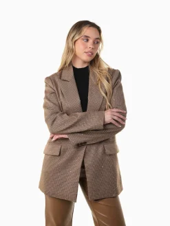 Blazer xadrez bege com brilho