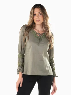 Blusa manga comprida com renda