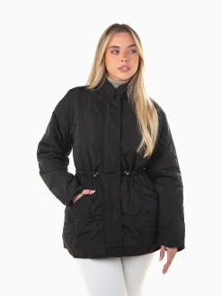 Blusão acolchoado cintado gola subida