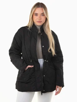 Blusão acolchoado cintado gola subida