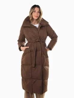 Blusão acolchoado comprido com cinto