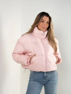 Blusão acolchoado rosa bebé com strass