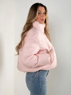 Blusão acolchoado rosa bebé com strass