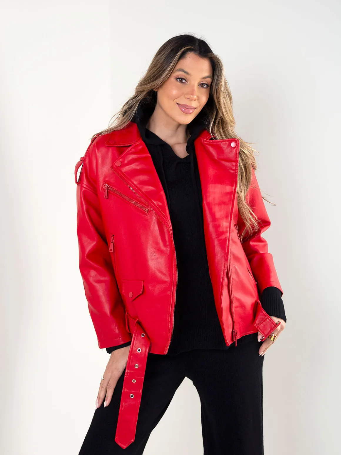 Blusão biker efeito pele