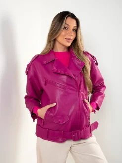 Blusão biker efeito pele