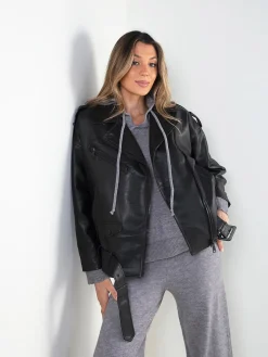 Blusão biker efeito pele