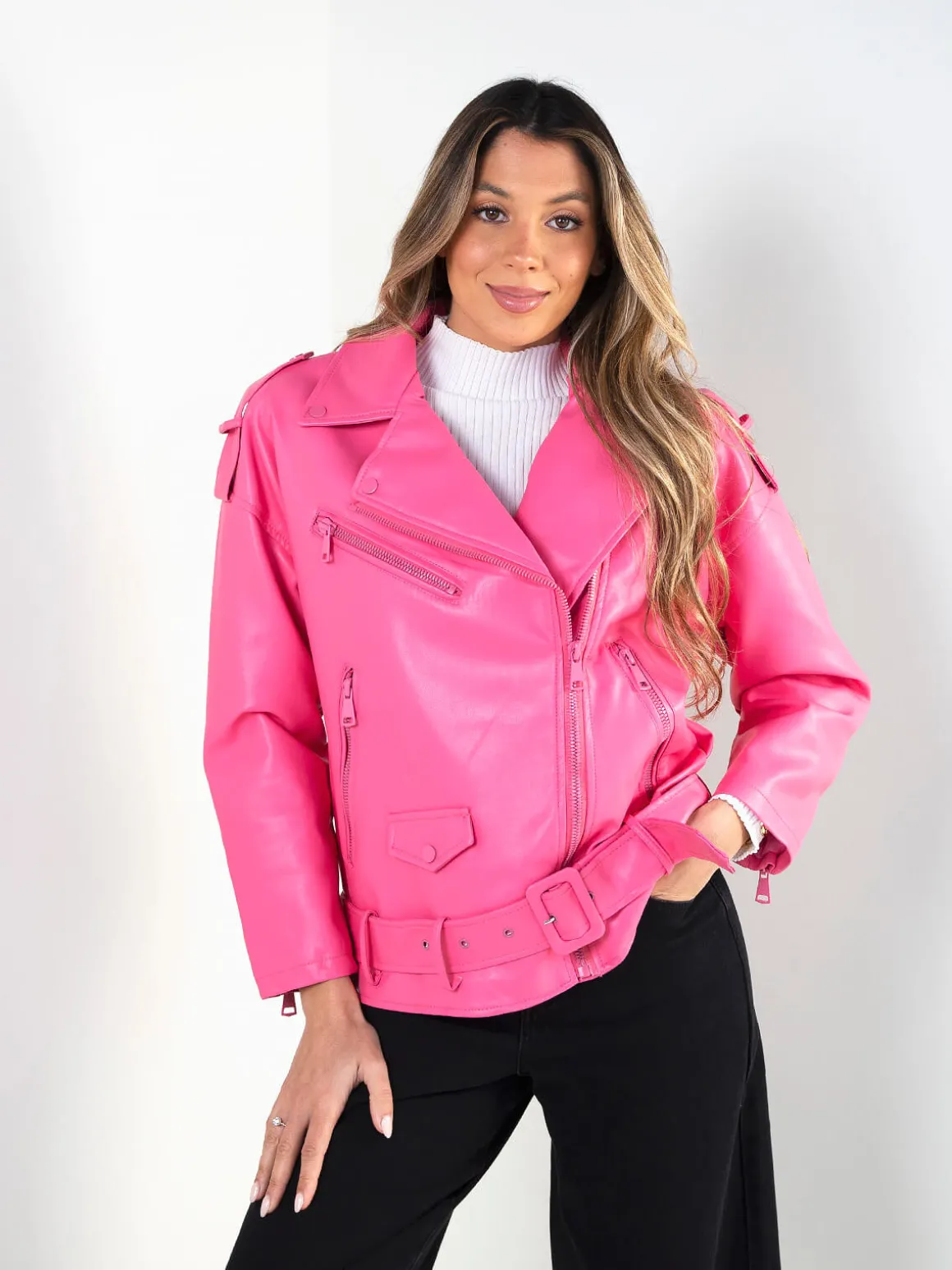 Blusão biker efeito pele