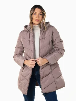 Blusão comprido acolchoado capuz removível