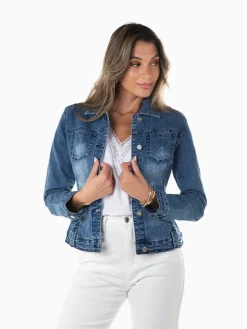 Blusão de ganga azul com bolsos