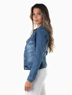 Blusão de ganga azul com bolsos