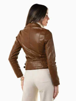 Blusão motard camel com fivelas