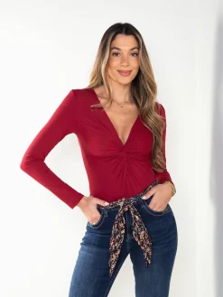 Body manga comprida com torcido