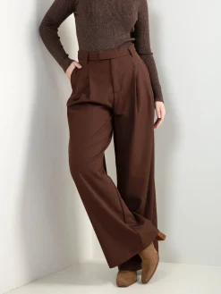 Calças alfaiataria cintura alta com pregas