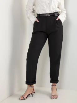 Calças alfaiataria com cinto e cintura elástica