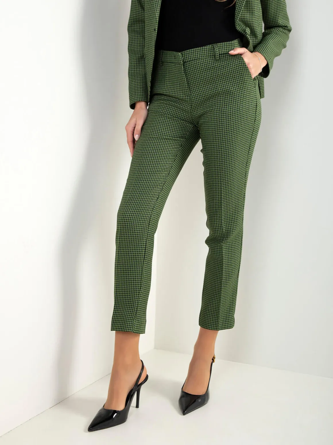 Calças cintura alta pied-de-poule