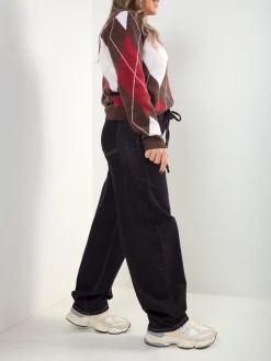 Calças de ganga balloon com cintura elástica