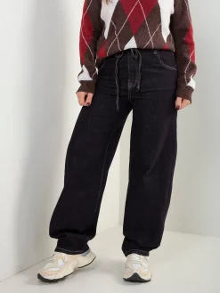 Calças de ganga balloon com cintura elástica