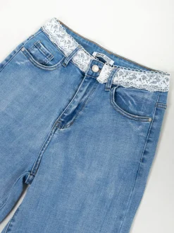 Calças de ganga largas com renda