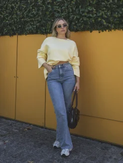 Calças de ganga straight fit cintura alta