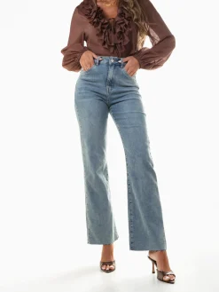 Calças de ganga straight fit cintura alta