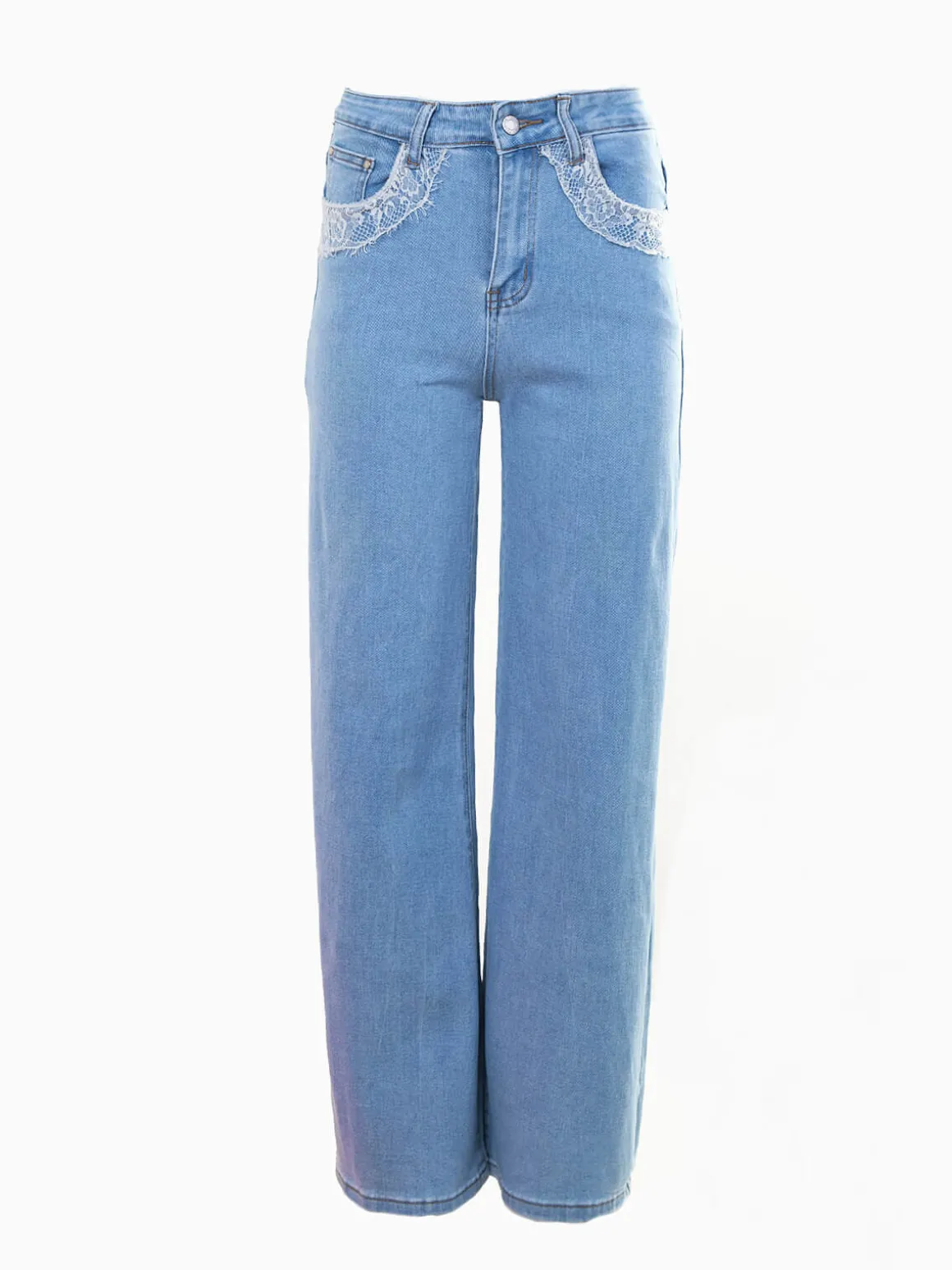 Calças de ganga wide leg com renda