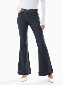 Calças efeito ganga à boca de sino