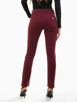 Calças elásticas bordeaux cintura alta