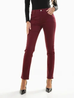 Calças elásticas bordeaux cintura alta