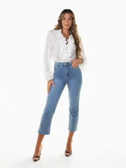 Calças ganga azul claro mom fit