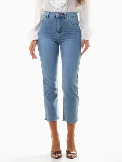 Calças ganga azul claro mom fit