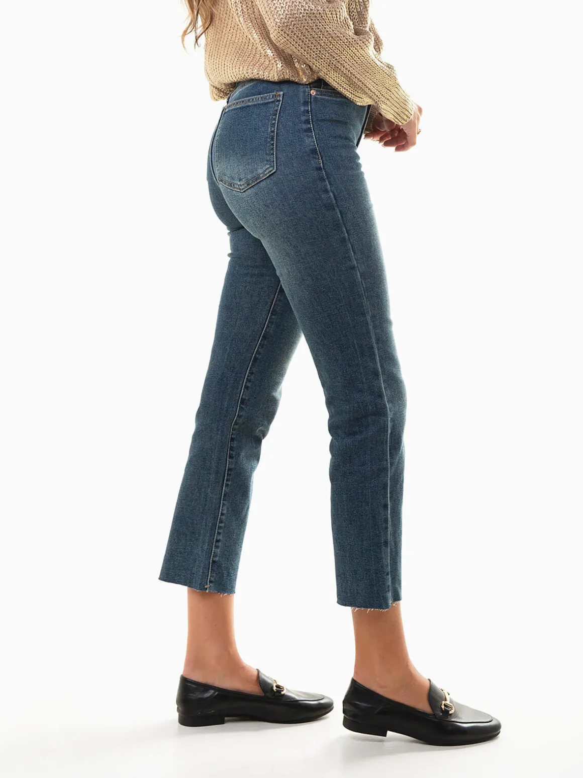 Calças ganga azul médio mom fit