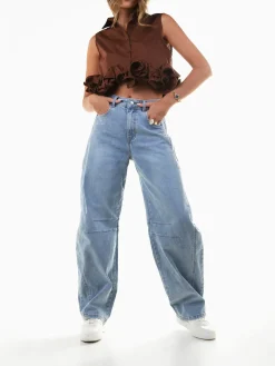 Calças ganga barrel azul claro