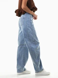 Calças ganga barrel azul claro