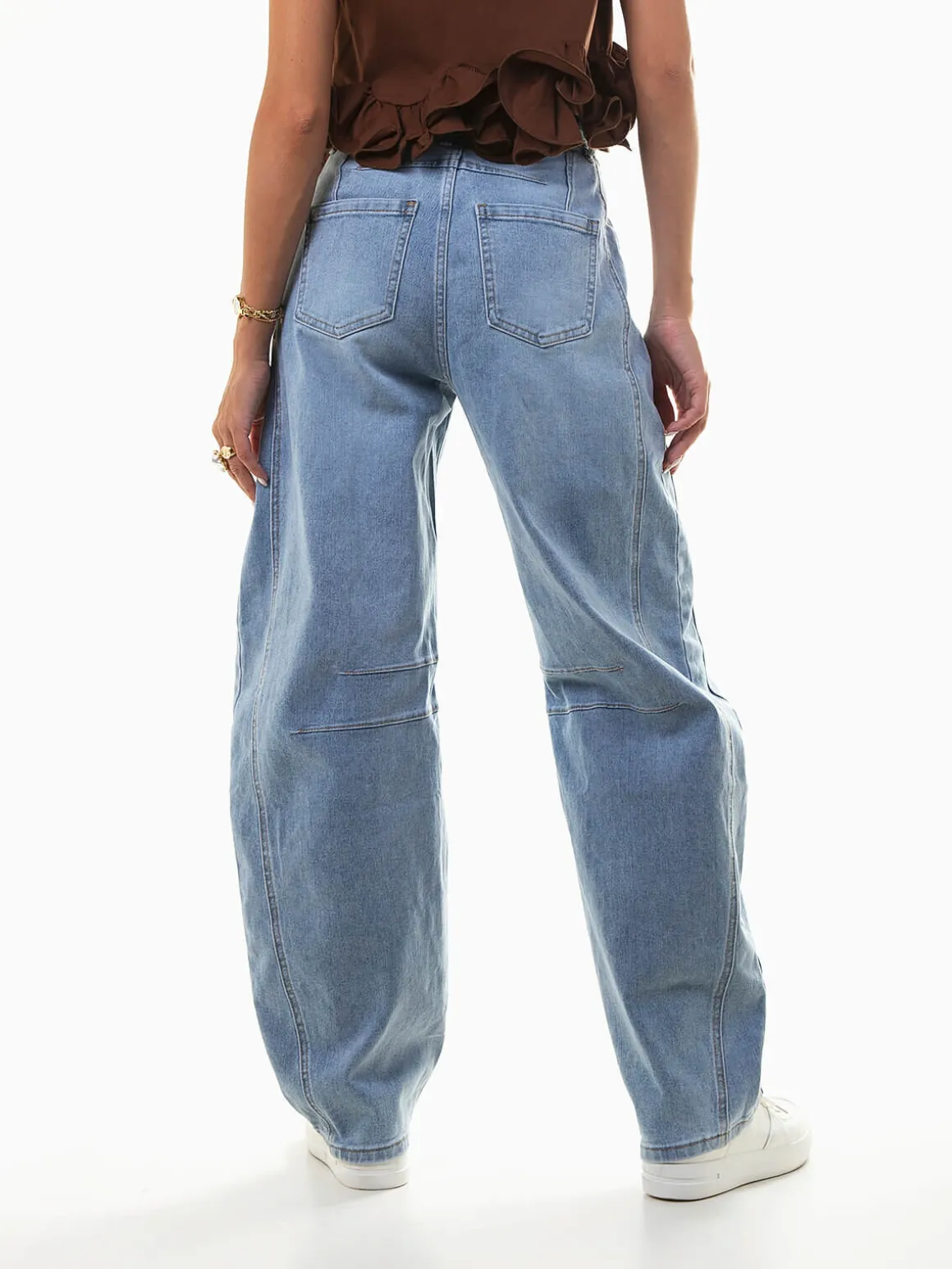 Calças ganga barrel azul claro