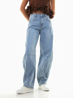 Calças ganga barrel azul claro