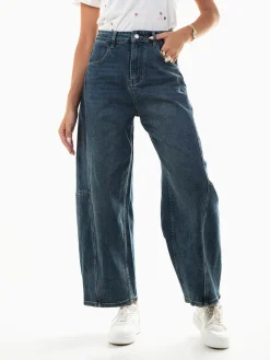 Calças ganga barrel cintura alta