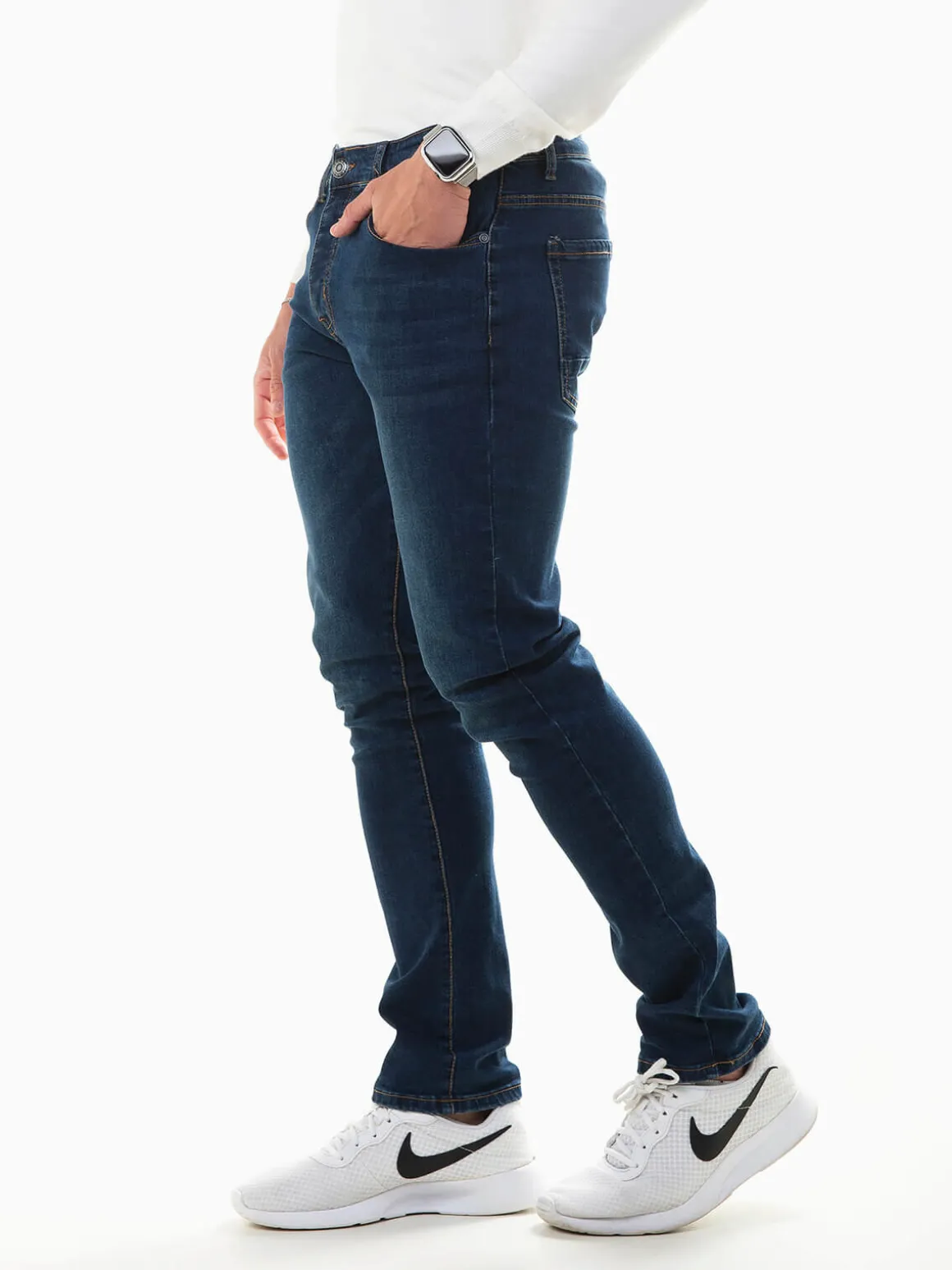 Calças ganga elásticas com botões