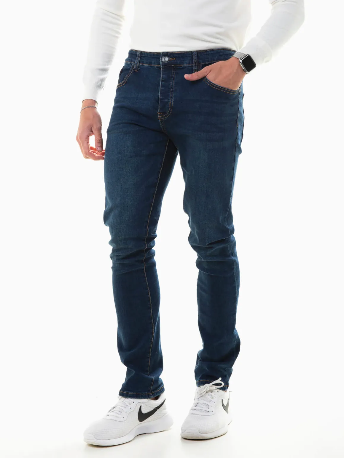 Calças ganga elásticas com botões