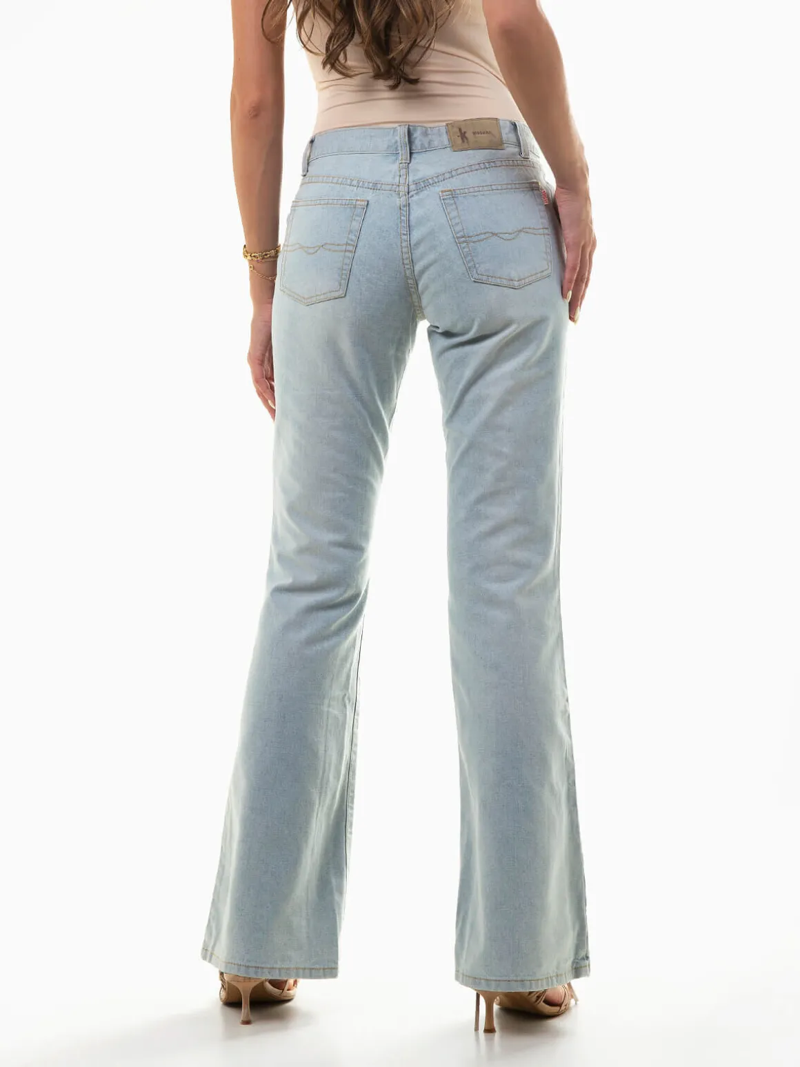 Calças ganga flare cintura baixa