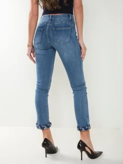 Calças ganga justas com bordados