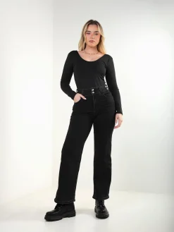 Calças ganga pretas com botões