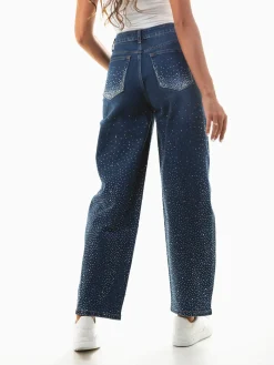 Calças ganga skater com strass