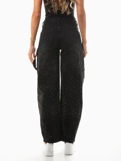 Calças ganga skater pretas com strass