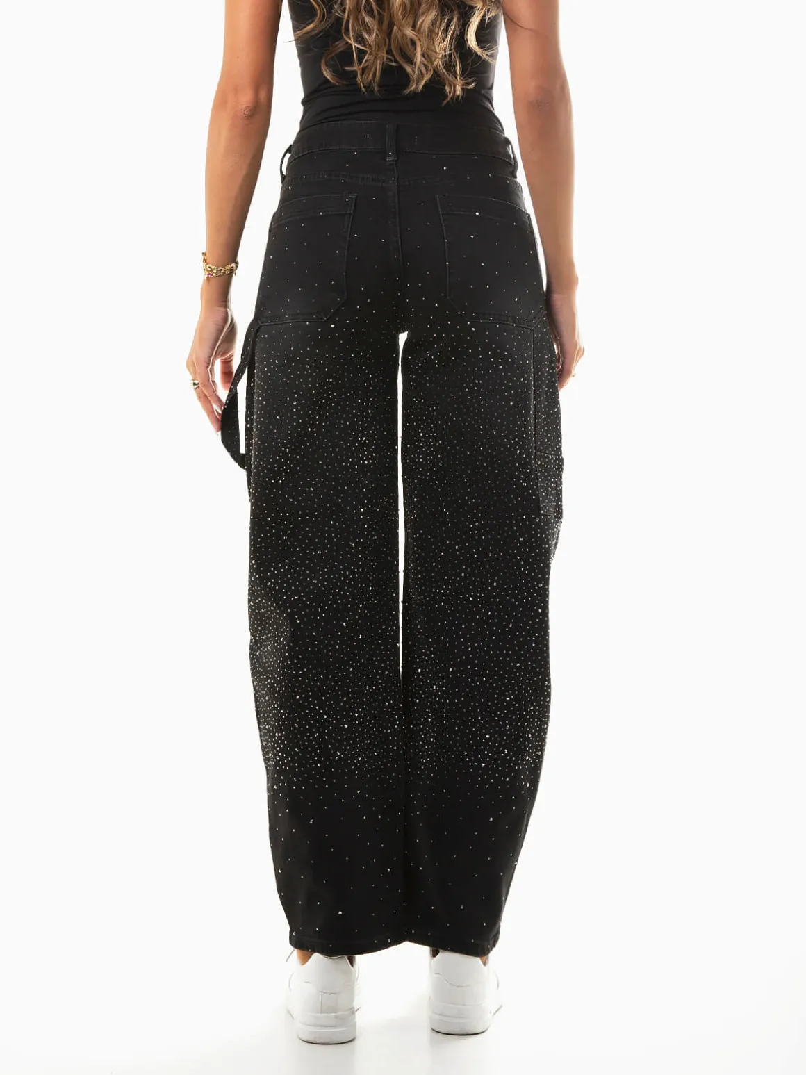 Calças ganga skater pretas com strass